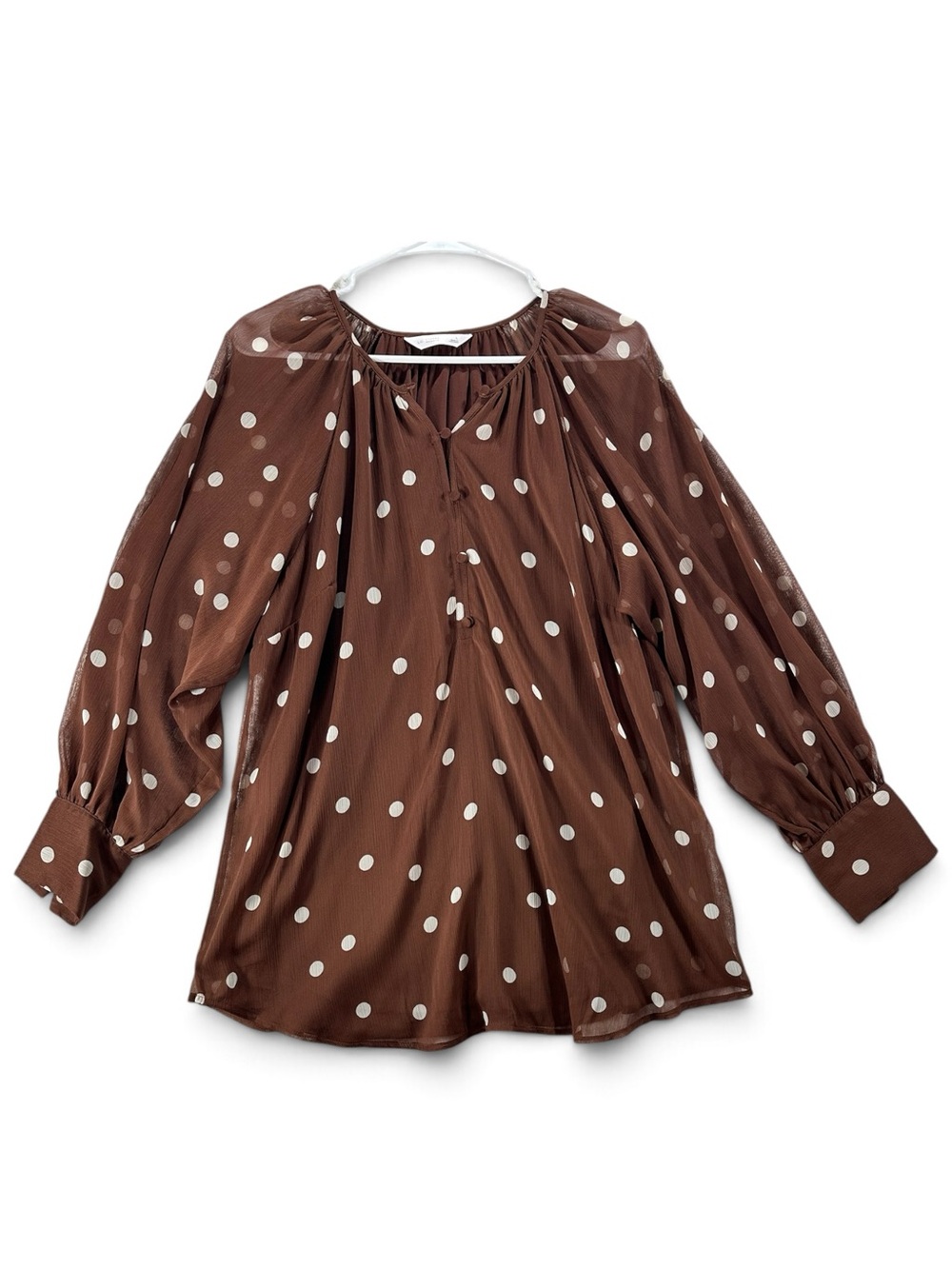 LC Lauren Conrad Women’s L Brown Polka Dot Peasant Blouse